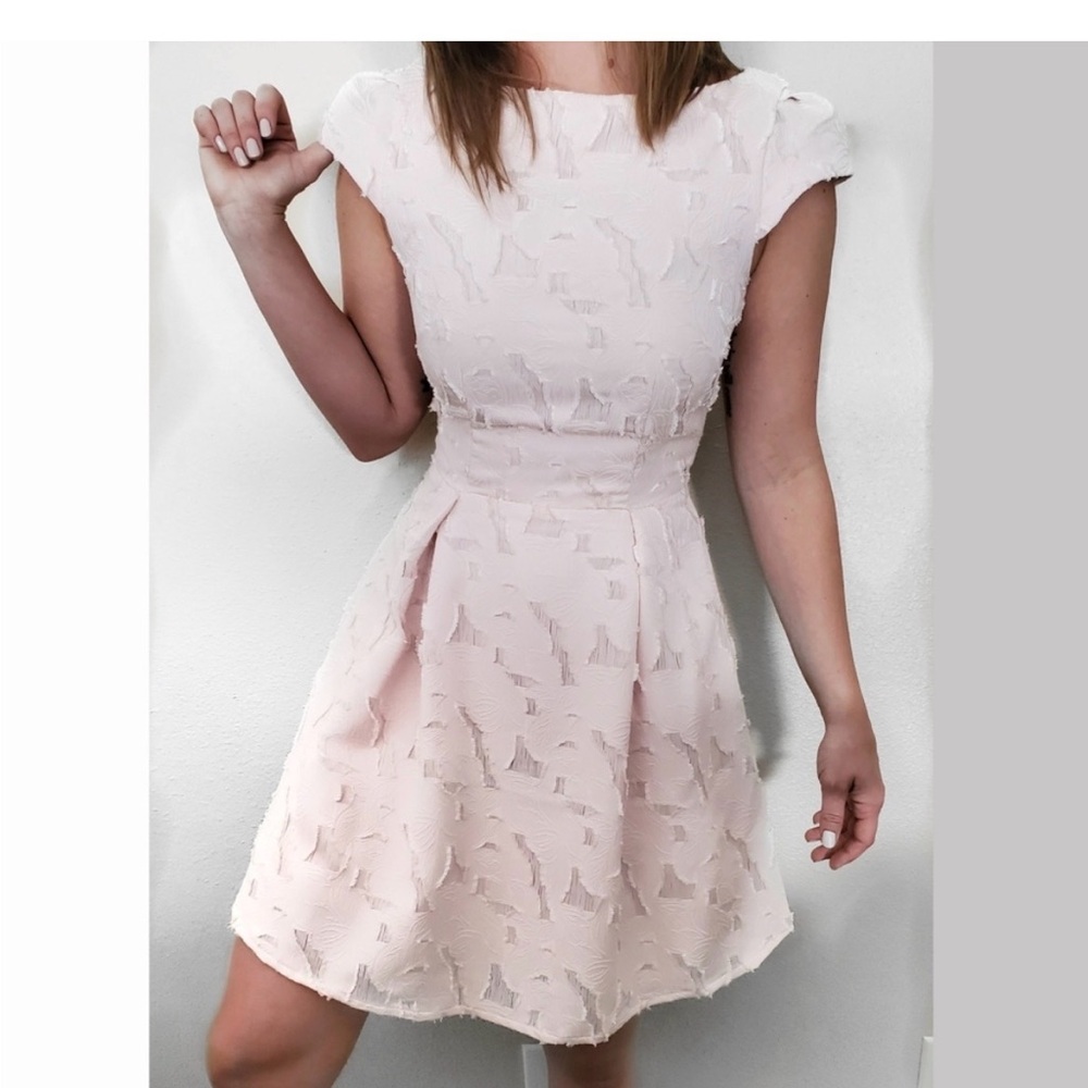 NWT H.M Elegant Textured Cap-Sleeve Mini Dress in Light Pink